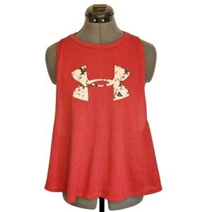 Under Armour Womens Red Mesh Racerback Logo Tank Top Large Floral Graphic Loose